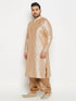 Vastramay Men's Plus Size Gold Zari Weaved Kurta Dhoti Set